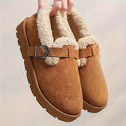 Women's Cozy Winter Ankle Boots Plush Lined Buckle Casual Brown Rubber Sole