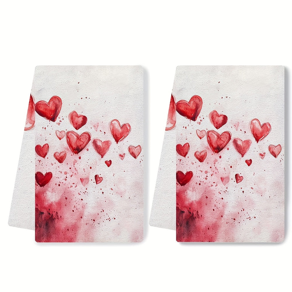 Set of 2 Valentine's Day Kitchen Towels Love Hearts Ultra Soft Absorbent 16x24 Inches