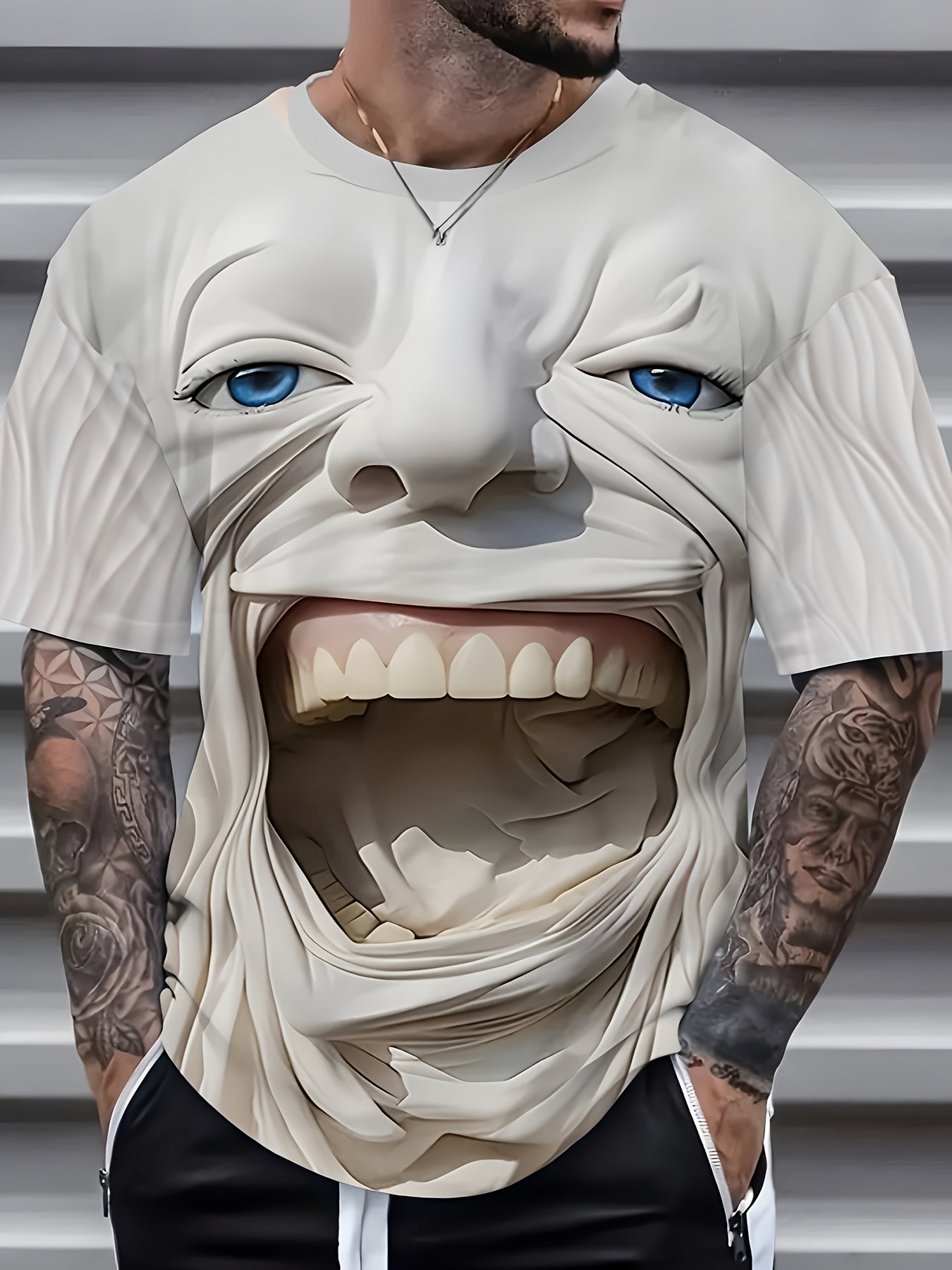 Camiseta de manga corta de poliéster con patrón de dibujos animados para hombre talla grande para verano