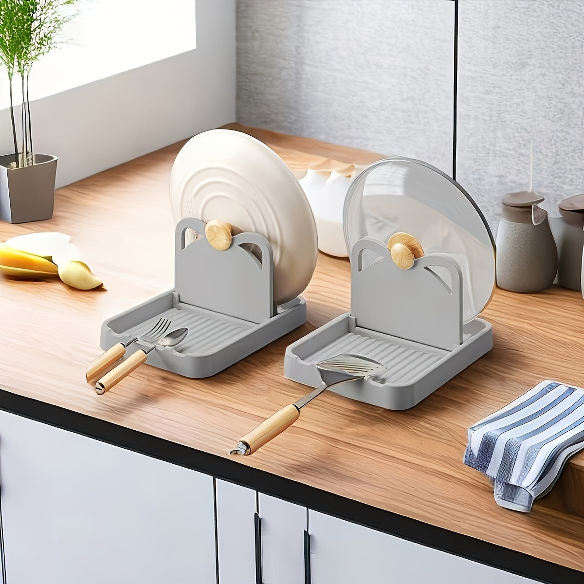 Multipurpose Plastic Kitchen Storage Rack Wall Mount Countertop Spoon Ladle Holder