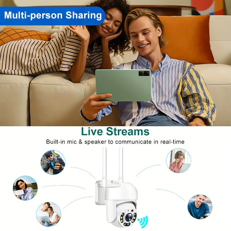 Outdoor Security Camera 2.4GHz WiFi IP66 Waterproof AI Human Detection Panoramic Two-Way Audio