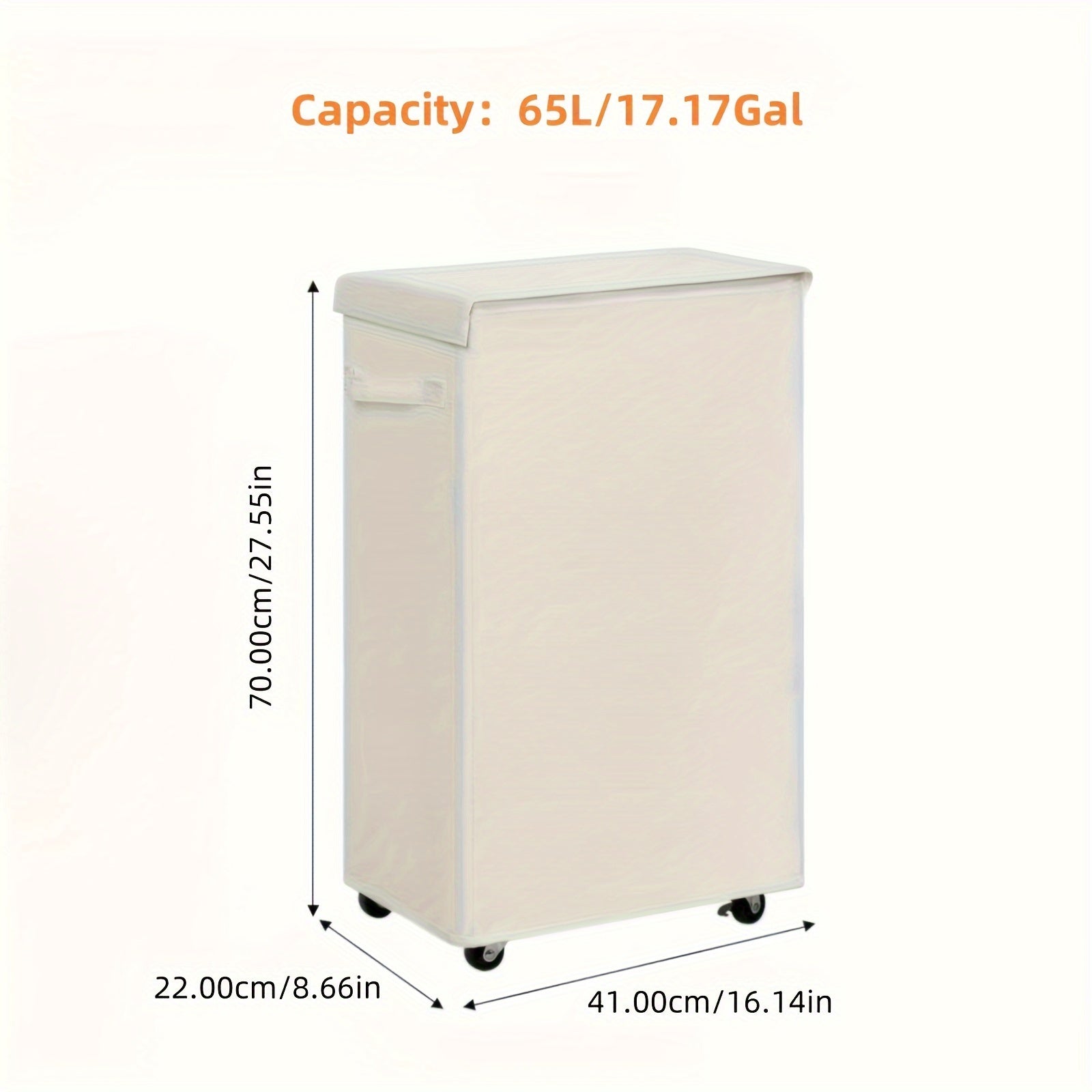 Fabric Laundry Basket on Wheels 65L Collapsible Portable Hamper for Bathroom Dorm Home