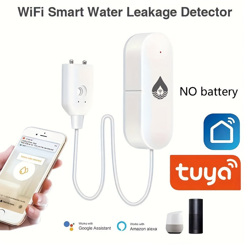 Smart WiFi Su Oqishi Aniqlagichi - Haqiqiy vaqt rejimida ogohlantirishlar, USB quvvatlanadi, uy/yer osti uchun oson o'rnatish, Smartlife va Tuya bilan mos keladi, batareyalar talab qilinmaydi.