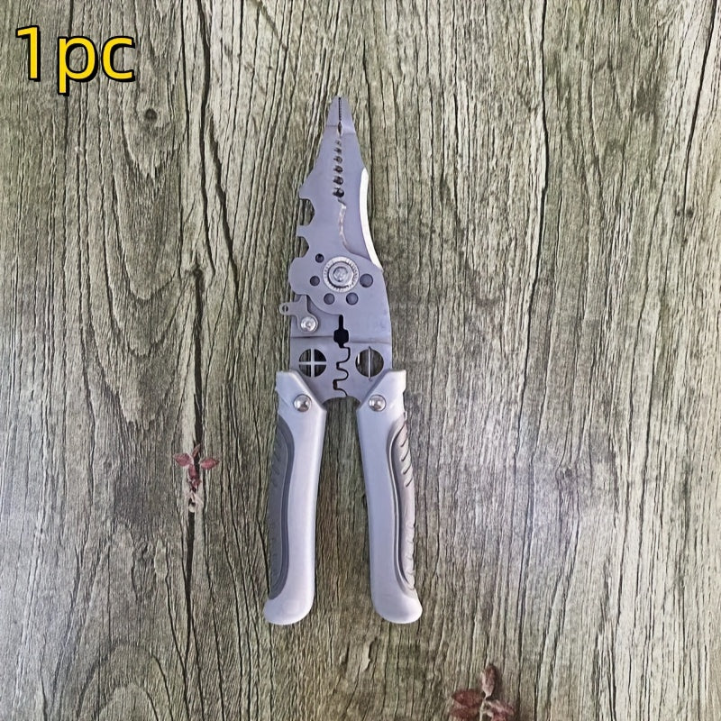 Multi-Functional Electrician Wire Stripping Pliers with Metal Grey Finish and Rubber Handle
