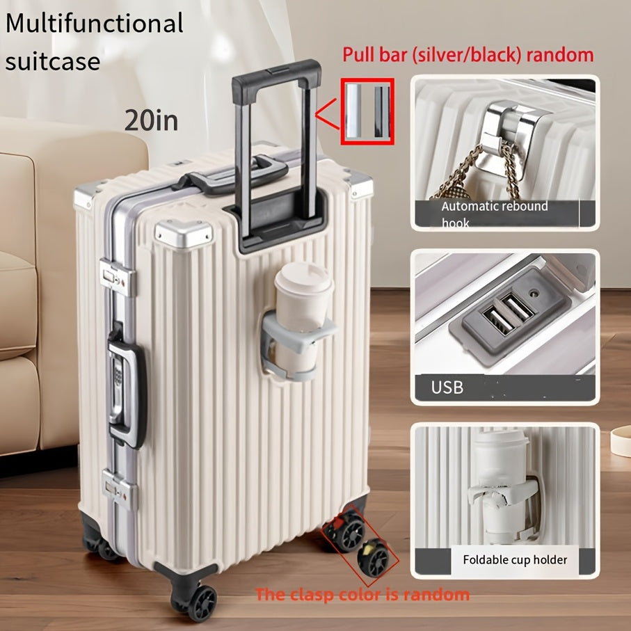 24 Inch Aluminum Hard Shell Spinner Luggage with USB Port and Cup Holder