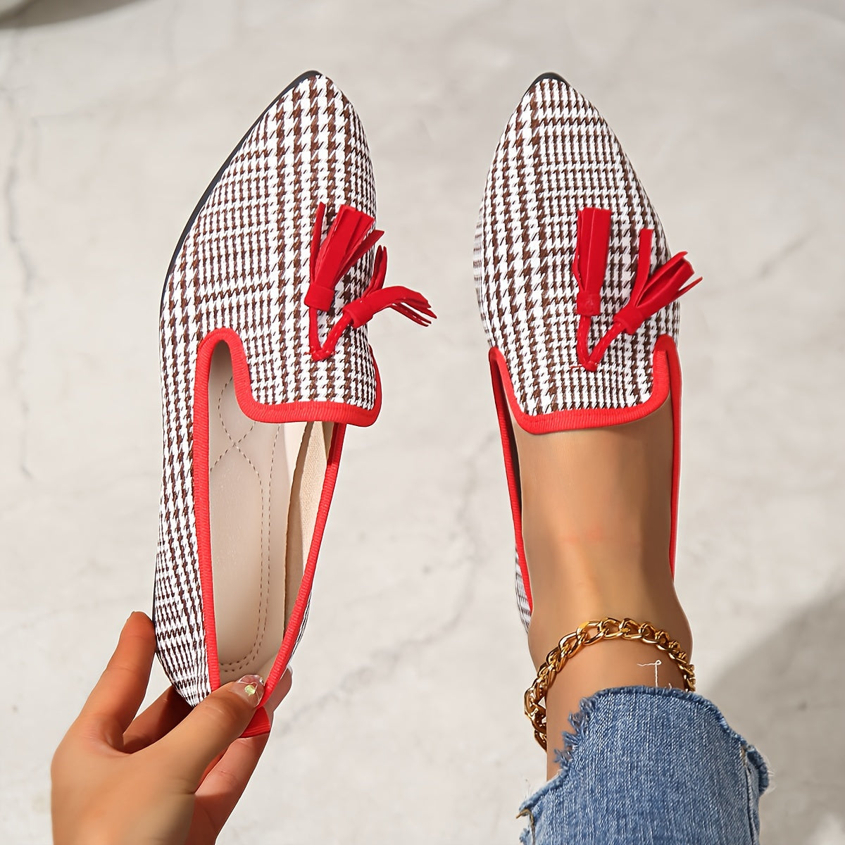 Women's Plaid Ballet Flats Slip-On All-Season Casual Shoes