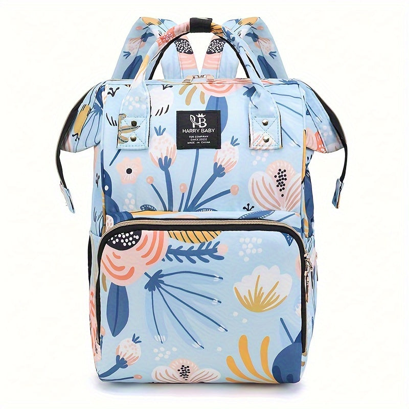 Spacious Floral Diaper Backpack with Multiple Pockets for Travel