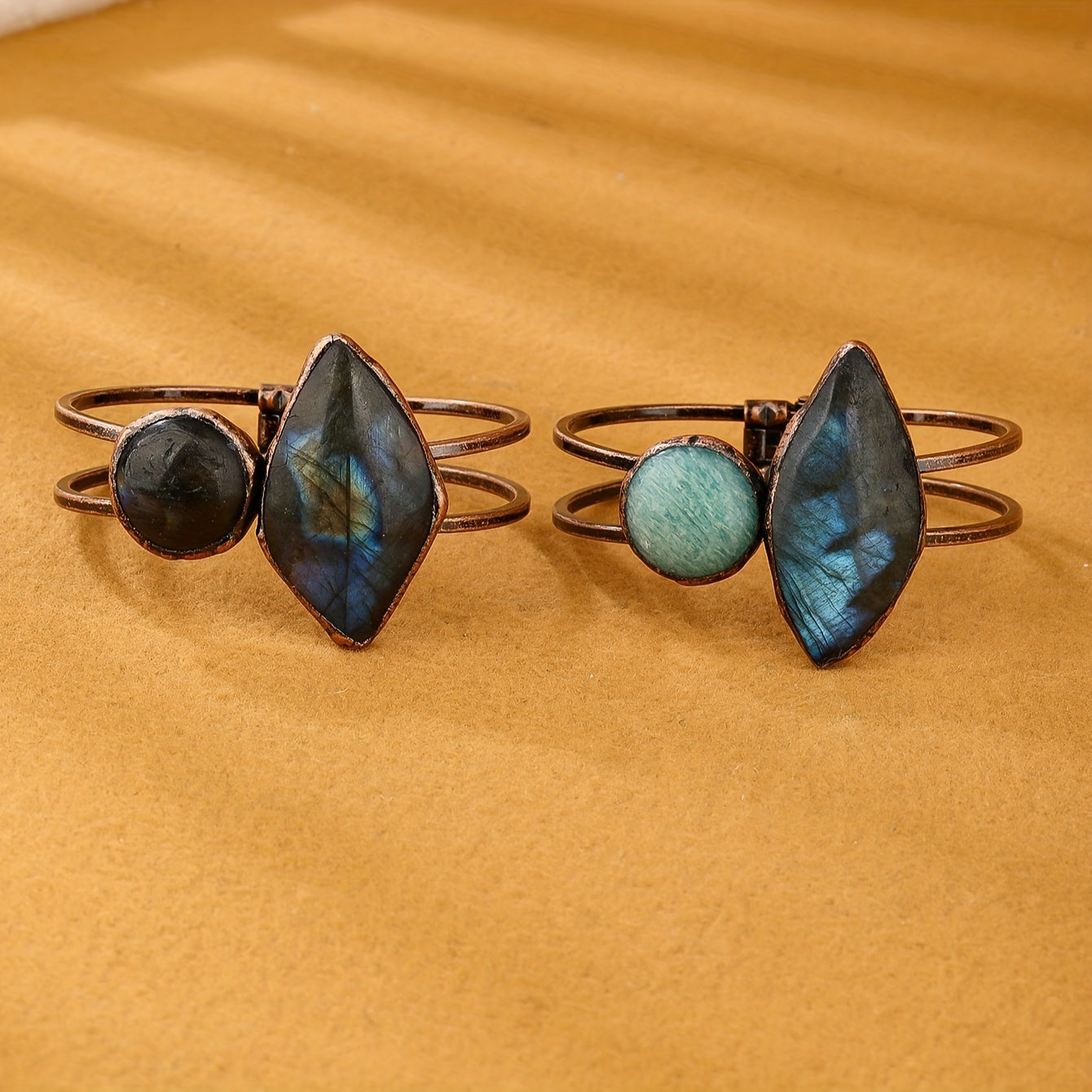 Vintage Bohemian Terahertz toshli bilaguzuk qoʻlda tayyorlangan, qadimiy bronza qoplamali, ayollar uchun