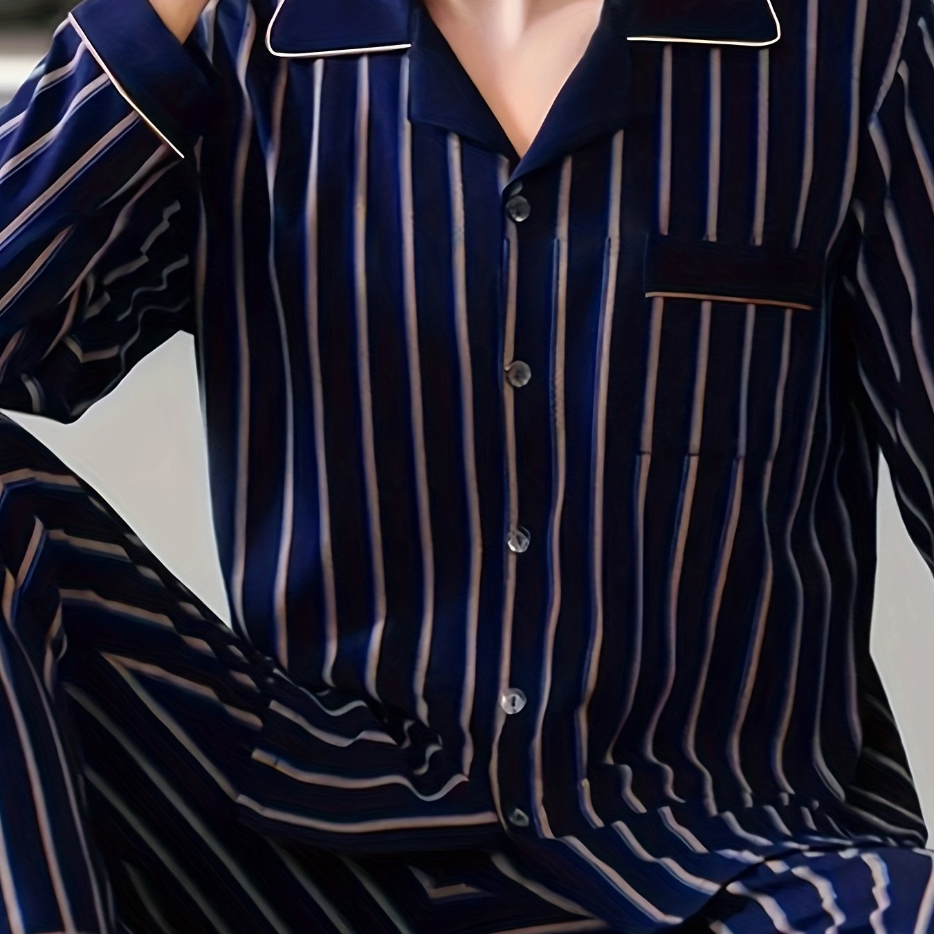 Men's Casual Pajama Set Polyester Knit Striped Fall Winter Regular Fit
