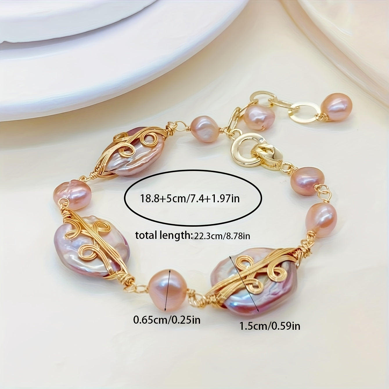 Women’s Vintage Style Bracelet with Freshwater Pearls and Hand Chain Design