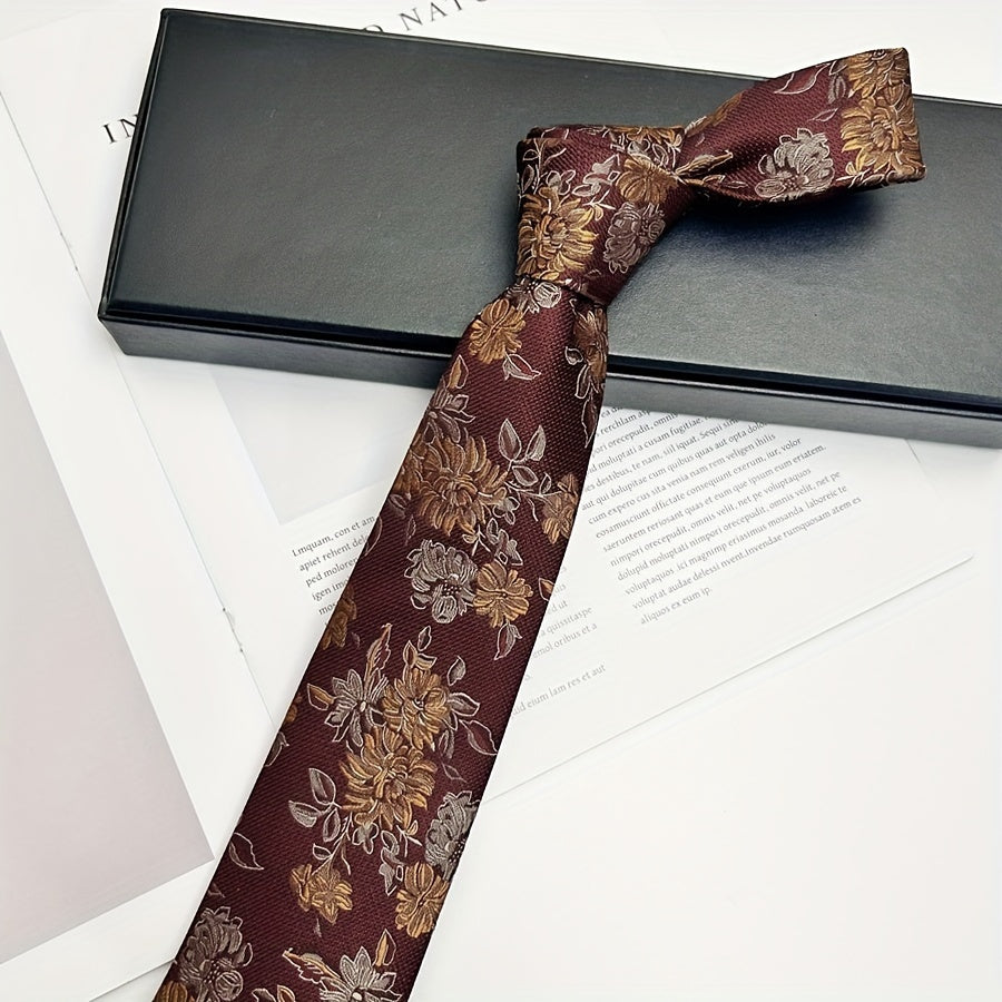 Floral Pattern Polyester Woven Necktie for Business Casual Weddings Groomsmen Pack