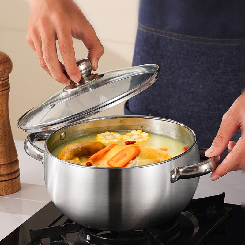 Set of 6 Stainless Steel Cookware Pots with Glass Lids Noodle Soup Stock Pot