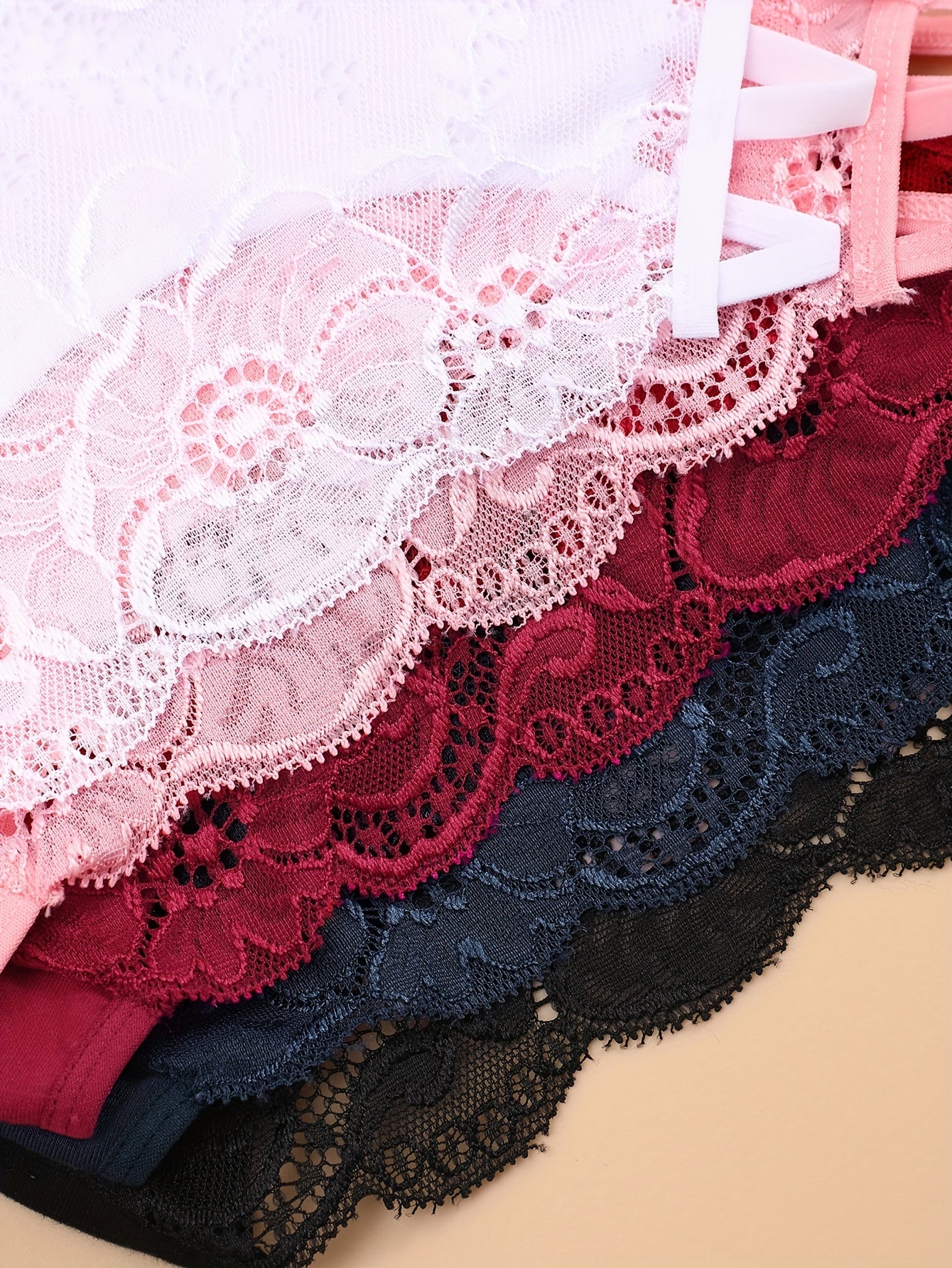 Women's Lace Semi Sheer Briefs Breathable Cotton Panties Pack of 5