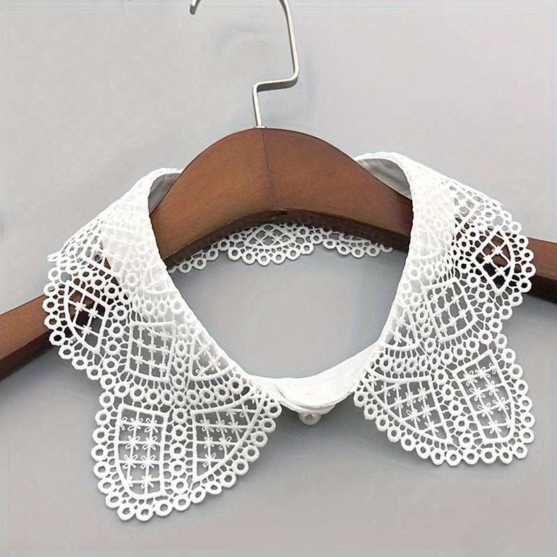 Unisex Fake Collar Solid White Black Floral Hollow Out Design Accessory