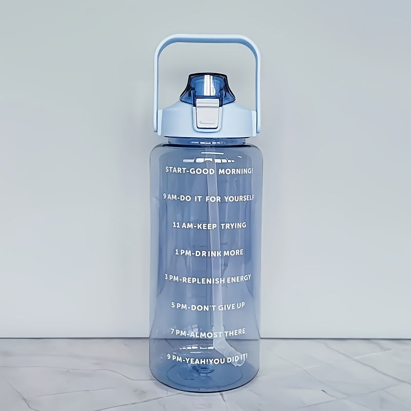 Sports Water Bottle with Straw and Time Marker, Durable Plastic, 24oz for Workout and Camping