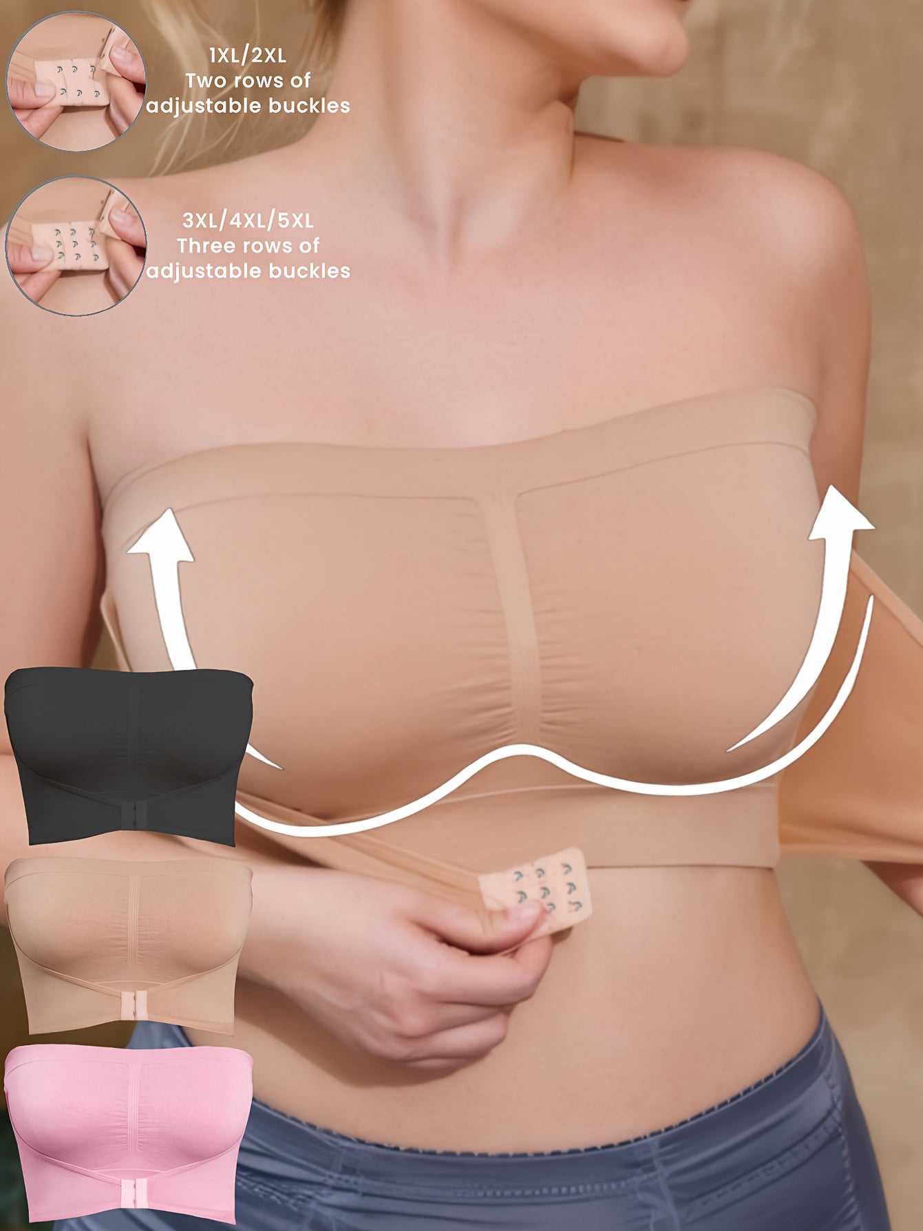 Women Plus Size Seamless No-Strap Sports Bras Pack Breathable Stretching Yoga Running