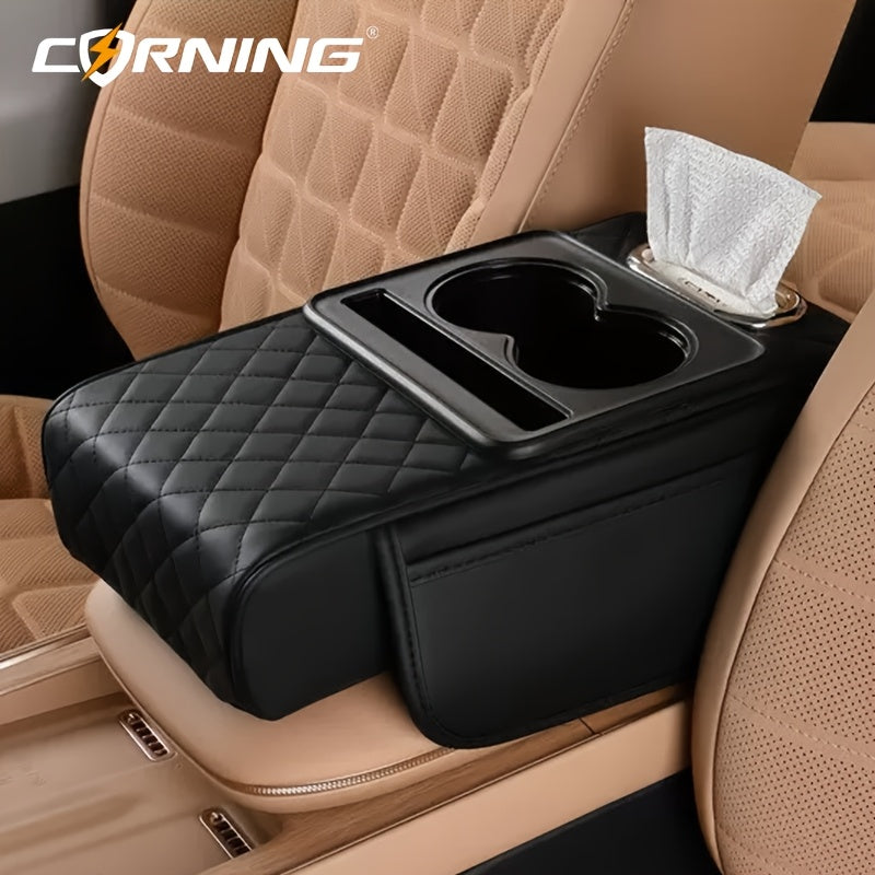Автомобильный подлокотник с двумя держателями для чашек, многофункциональный органайзер для хранения, черный