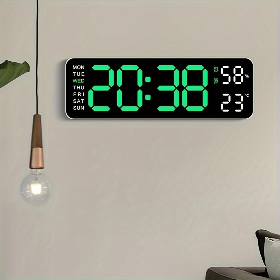 LED Digital Clock with Temperature and Humidity Display Wall or Table Decor Silent Multi-Functional