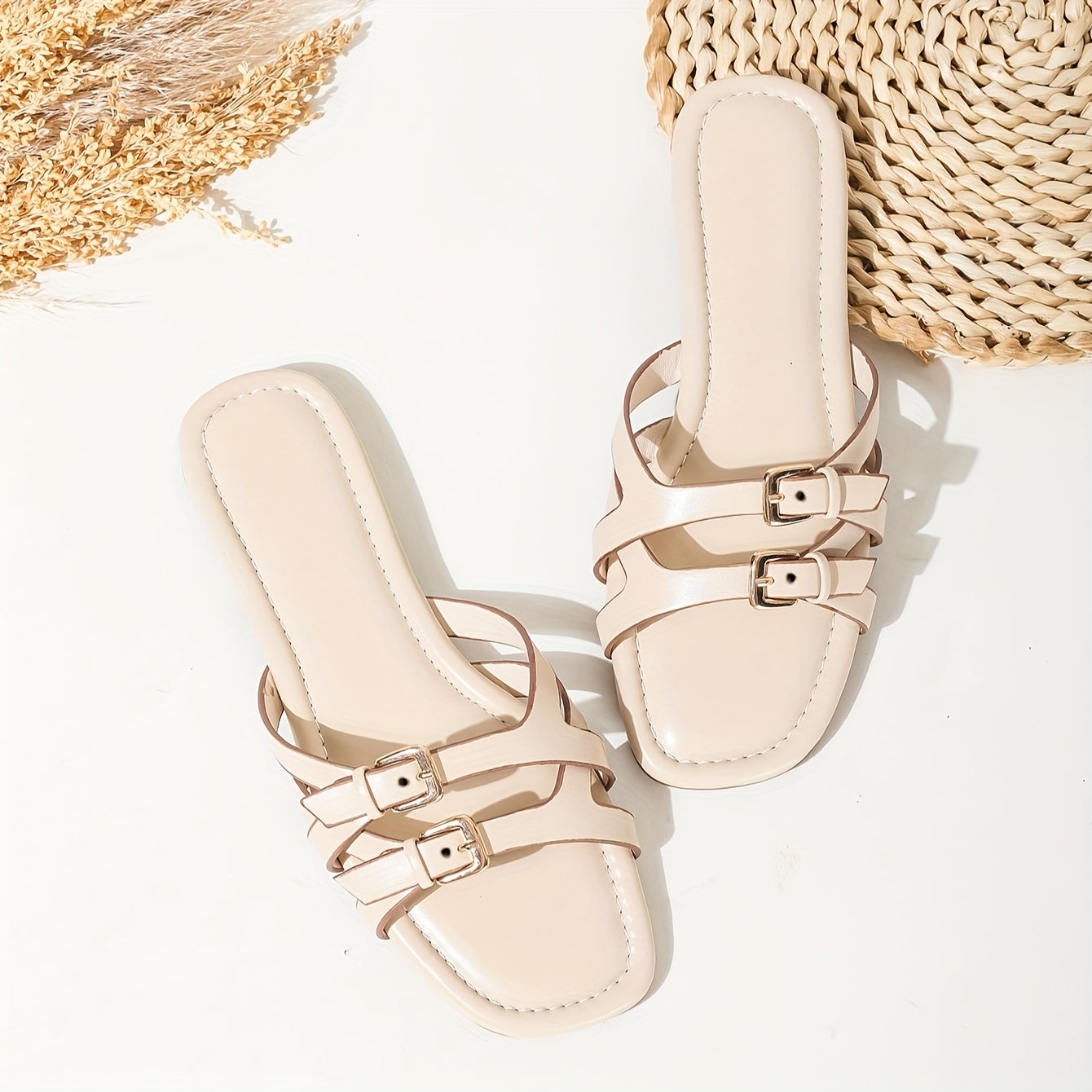 Women's Wide Fit Flat Sandals with Adjustable Straps and Open Toe