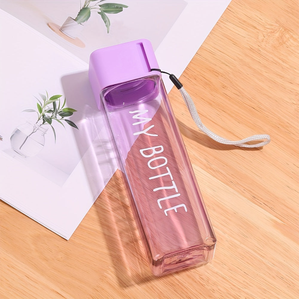 Непроницаемая квадратная пластиковая водяная чашка объемом 17 унций/500 мл с завязкой и крышкой. Портативная спортивная чашка, идеально подходящая для школы, дома и активного отдыха на улице.