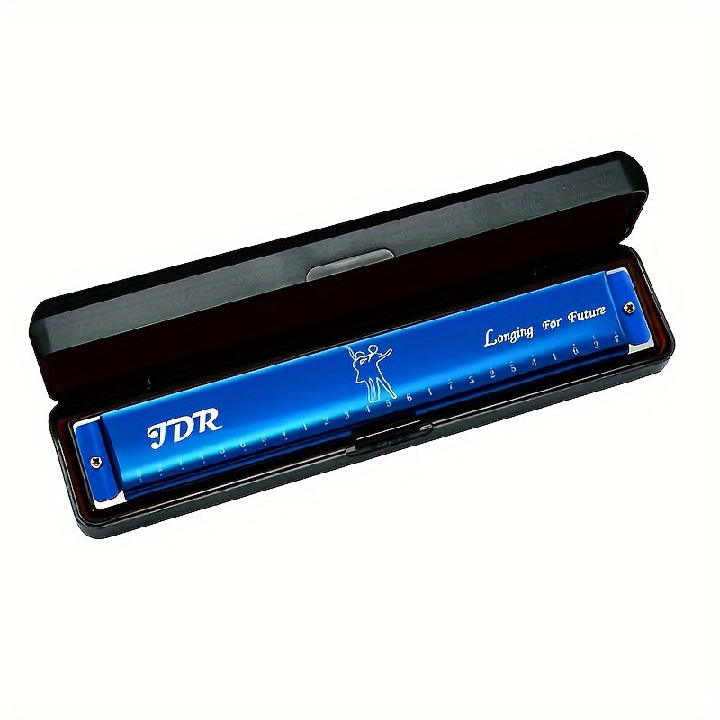 Губная гармошка диатоническая на 24 отверстия в тональности C, черный металл, с футляром