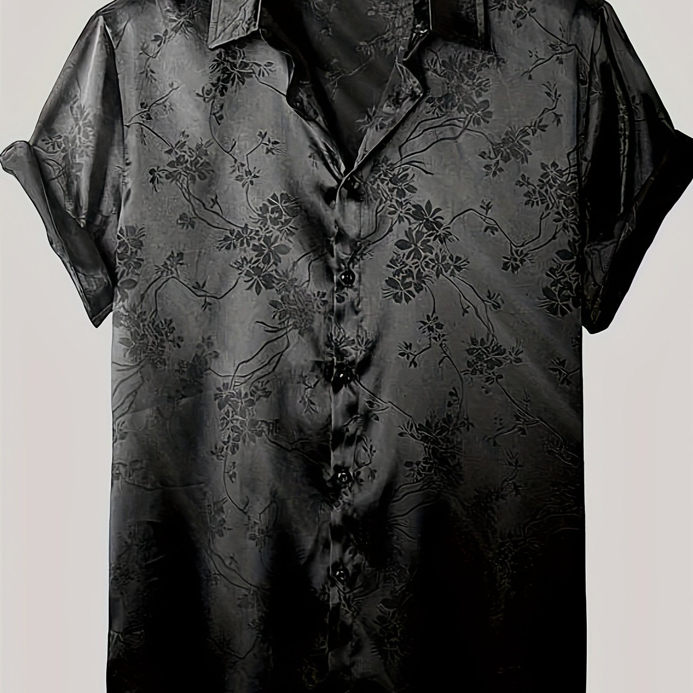 Men's Short Sleeve Button-Up Shirt with Floral Print Lightweight Polyester Summer Casual Collared Shirt