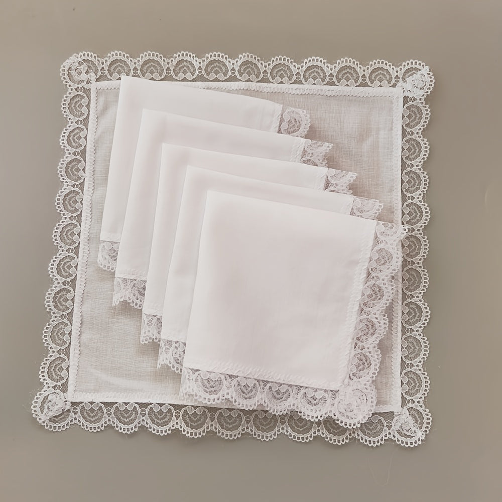 Set of 6 White Lace Trim Handkerchiefs for Wedding Decor and DIY Projects 9.8 Inches