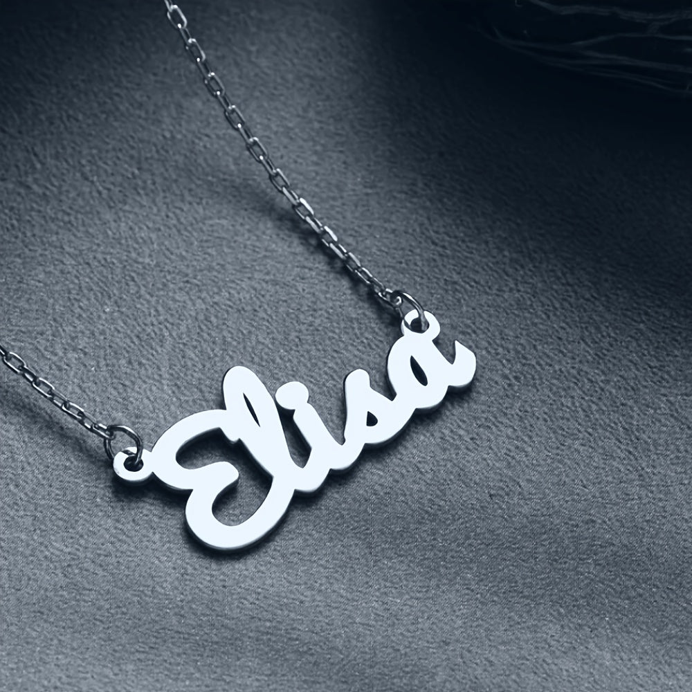 Personalized Stainless Steel Pendant Necklace Custom Elsa Name Gift for Mom Birthdays Christmas