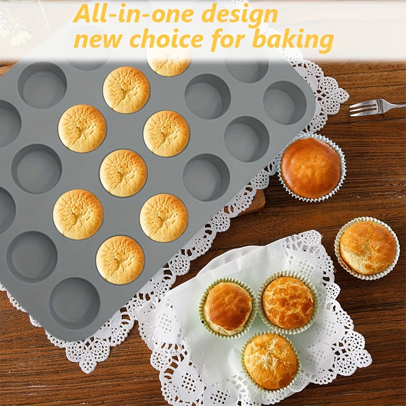 Silicone Baking Mold 24-Cavity Round for Cupcakes Muffins Puddings