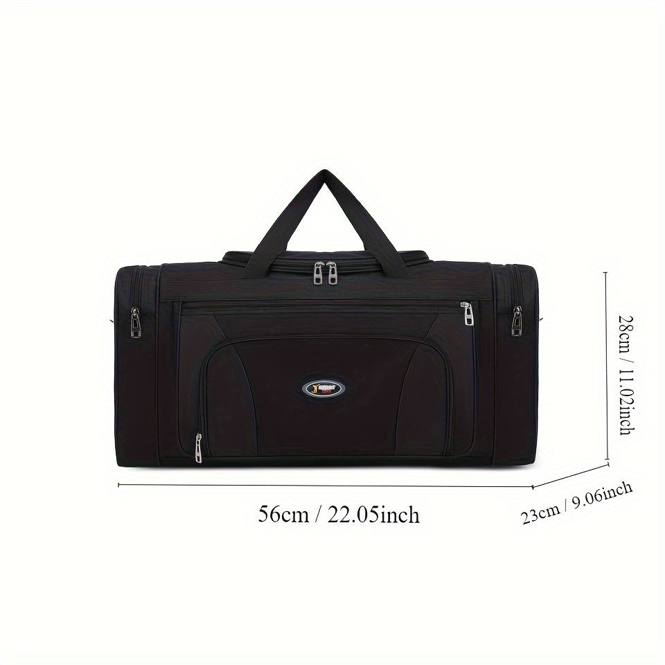 Large Capacity Nylon Travel Bag Black with Zipper Closure and Adjustable Shoulder Strap