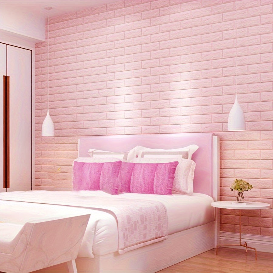 Pink Vinyl Wall Panels Pack of 5 10 or 20 Waterproof Self-Adhesive 3D Brick Wall Stickers for Home Decor
