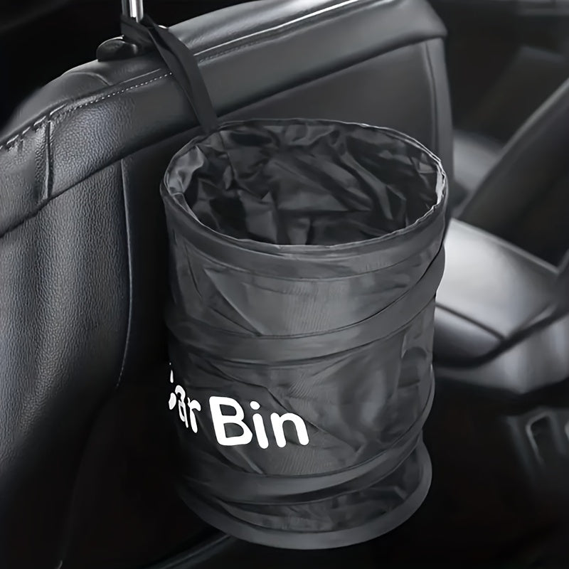 Unisex Black Polyester Foldable Car Trash Bin with Compact Storage