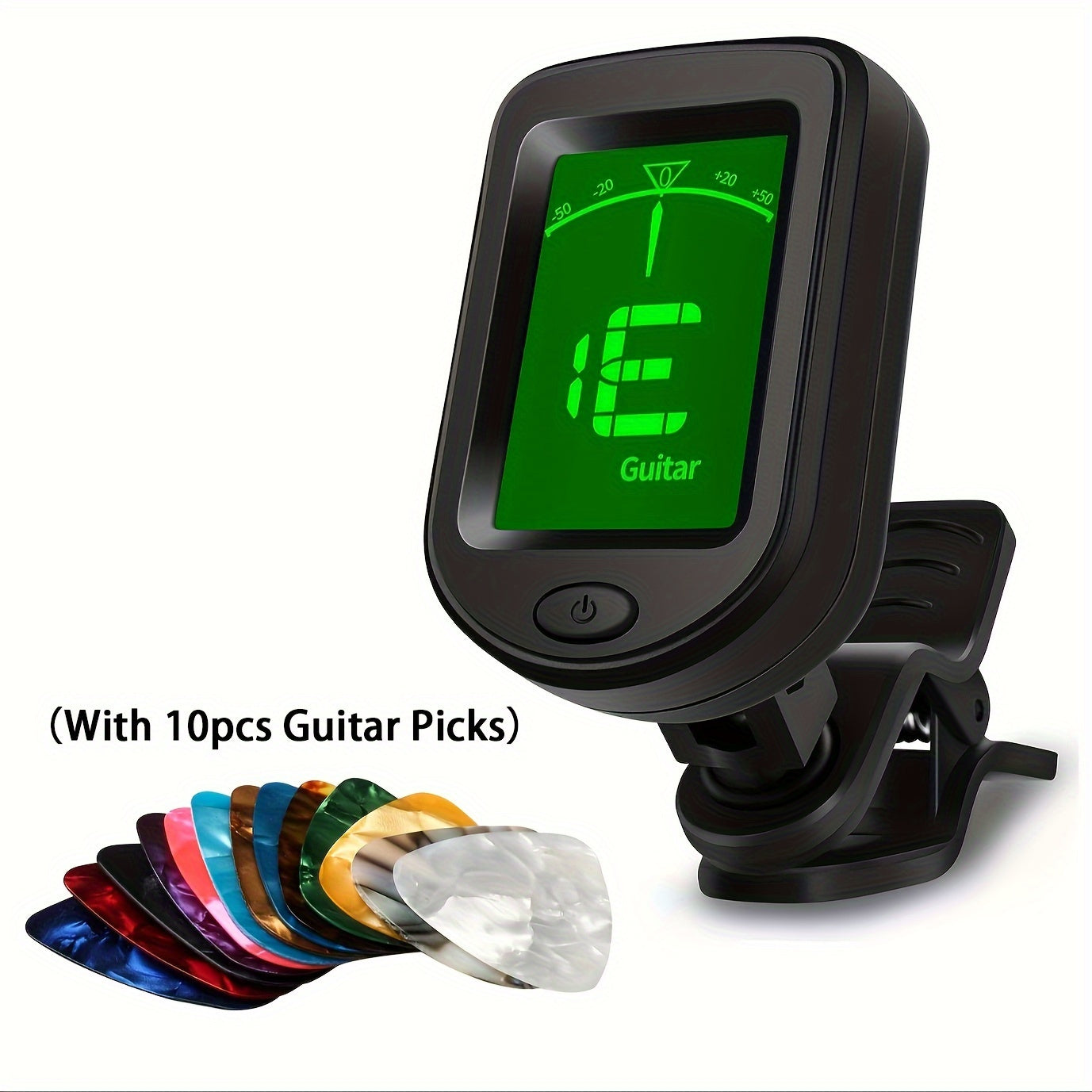 Clip-On Guitar Tuner with 360-Degree Display Black Battery Powered