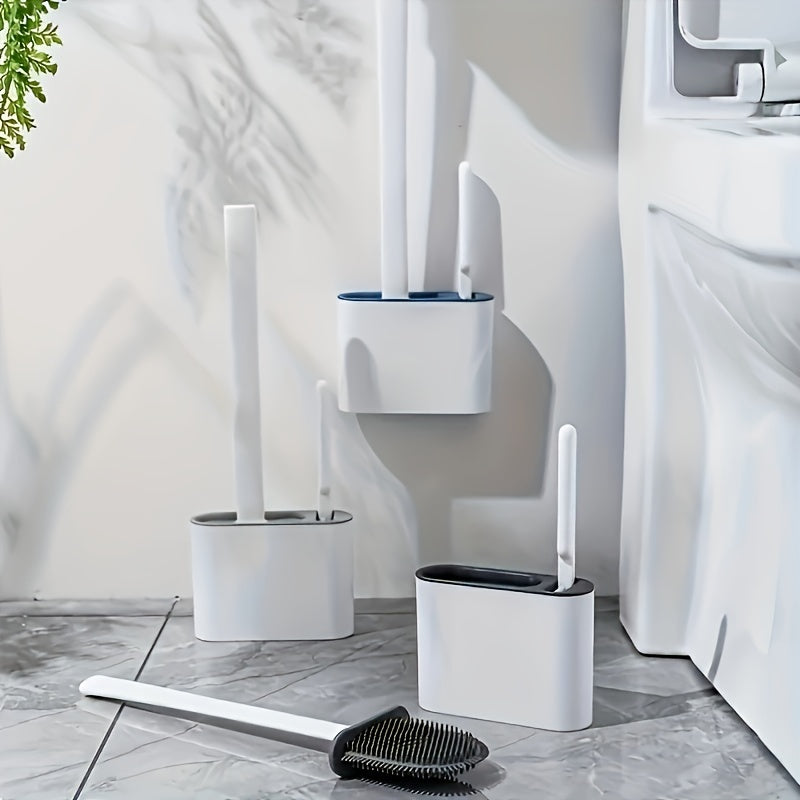 Set of 2 Wall-Mounted Toilet Brushes with Sealed Toilet Seat and Long Handle