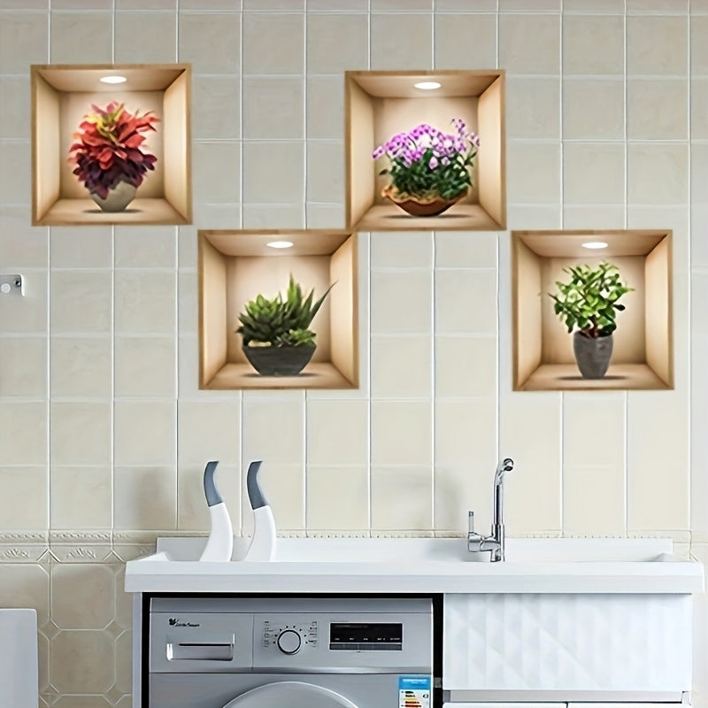 Green Plant 3D Wall Stickers for Home Decor Self-Adhesive Removable Set of 4