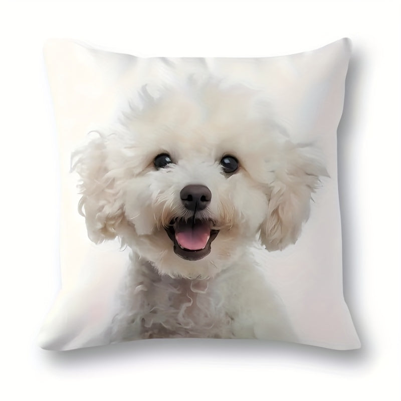 Oq it printi yostiq qopqog'i, zamonaviy uslub, qaytariladigan, zipper yopilishi, polyesterdan tayyorlangan, mashinada yuvish mumkin, uy divanida yotish uchun mos, 1 dona, o'lchami: 45.72x45.72 sm, yashash xonasi bezatish uchun mukammal.