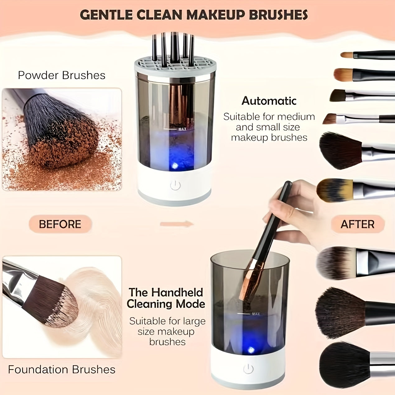 3-in-1 Automatic Makeup Brush Cleaner and Dryer Stand for Fresh Brushes