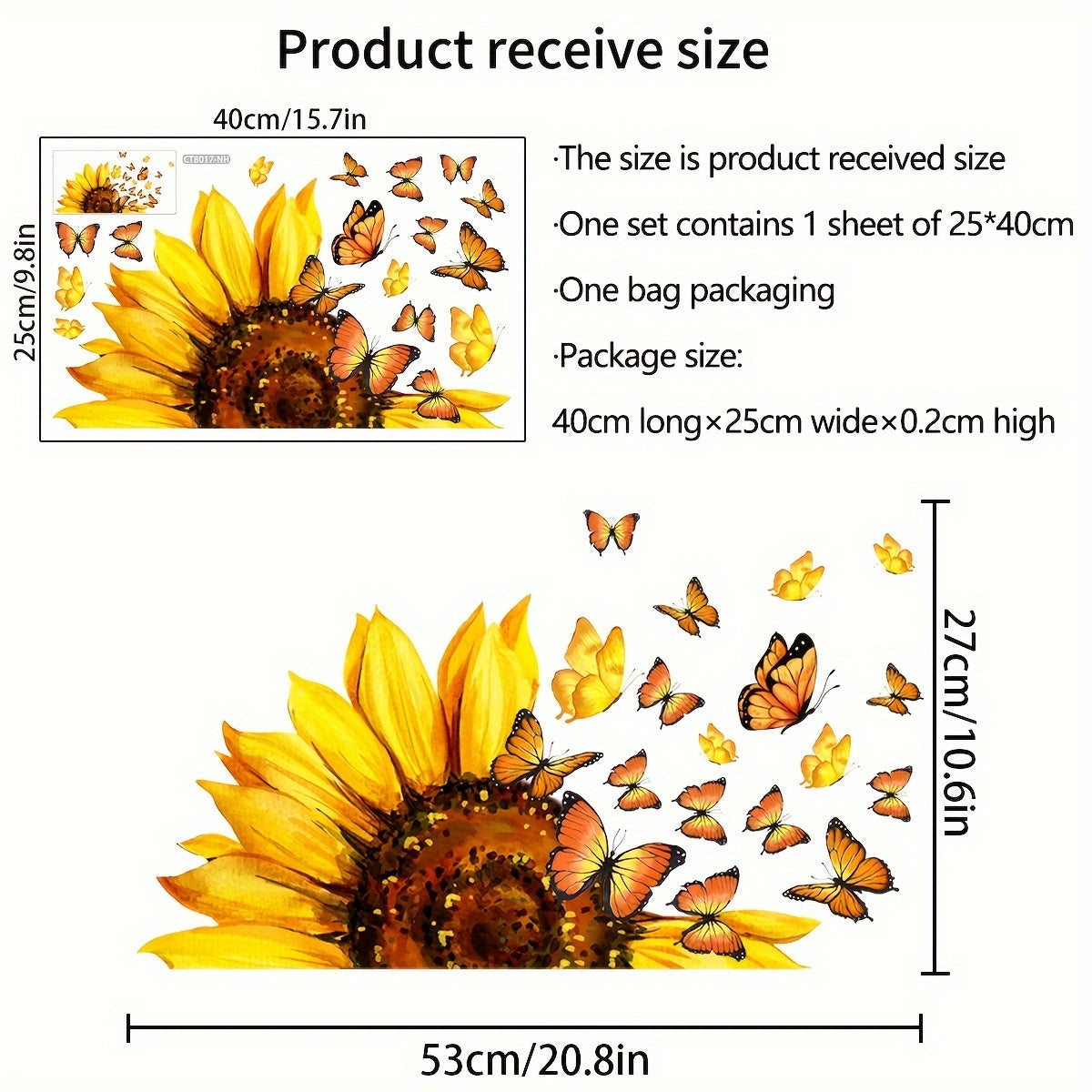 Double-Sided Sunflower Butterfly Window Decal Reusable PVC Sticker for Bedroom and Study