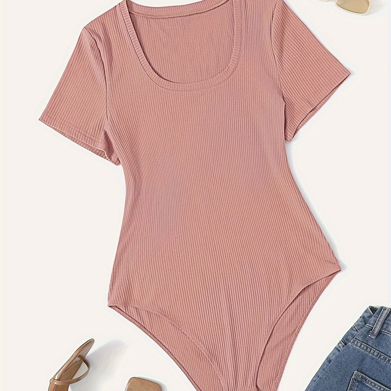 Women's Solid Color Short Sleeve Round Neck Bodysuit Large Size