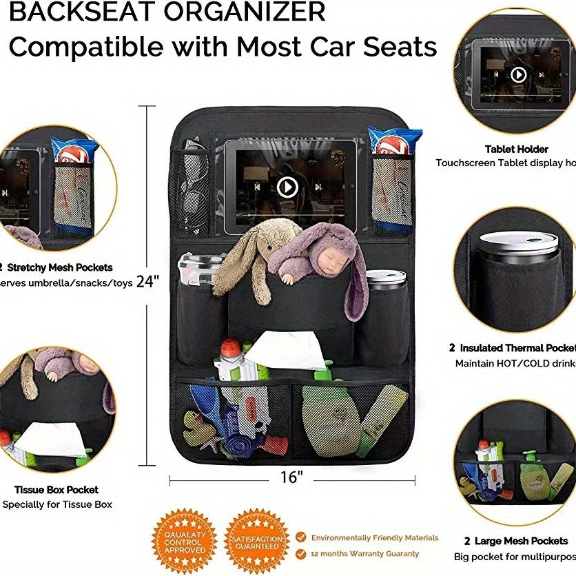 Bir nechta bo'linmalarga ega qora avtomobil tashkilotchisi, o'rindiq orqa qismida saqlash uchun