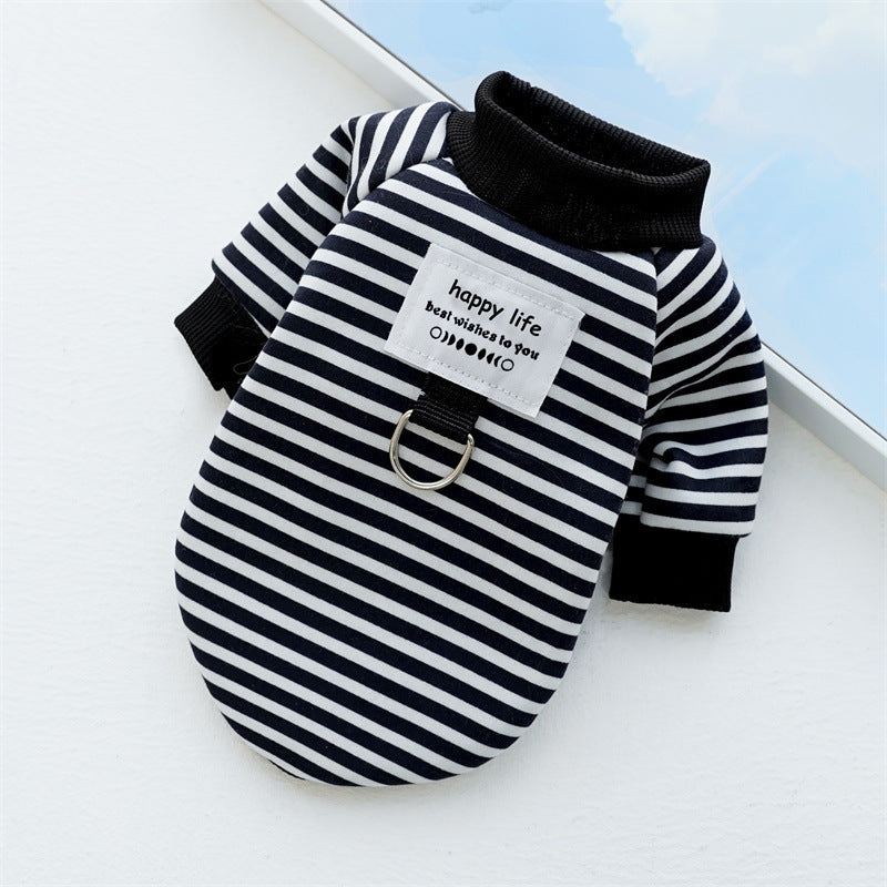 Warm Striped Pet Sweater for Small to Medium Dogs and Cats All-Season Pullover Polyester