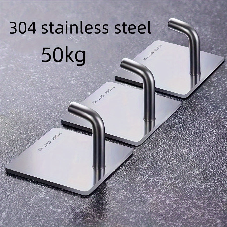 Stainless Steel Adhesive Wall Hooks No-Drill Bathroom Kitchen Door