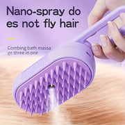 USB Rechargeable Steam Pet Grooming Brush with Silicone Bristles for Long and Short Hair