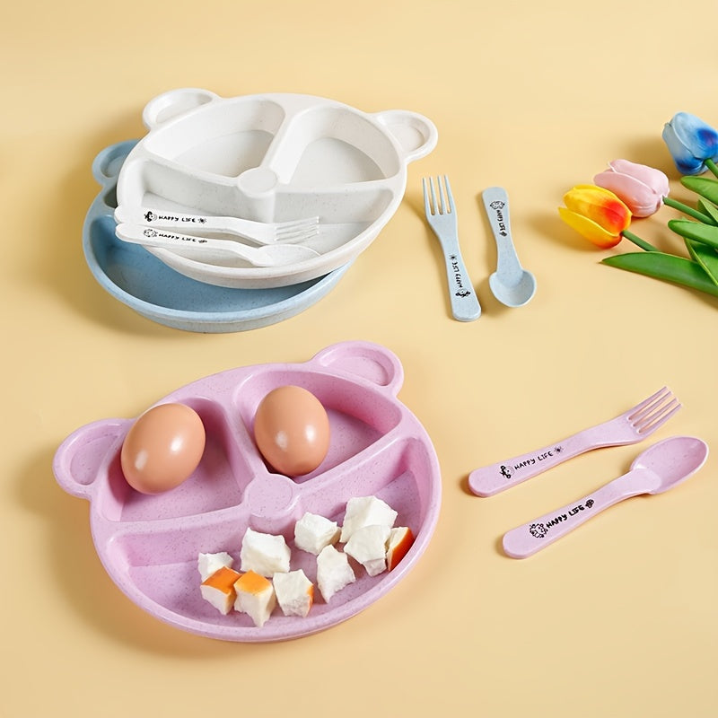 Juego de vajilla de plástico con bandeja de servicio dividida y utensilios para niños y hogar