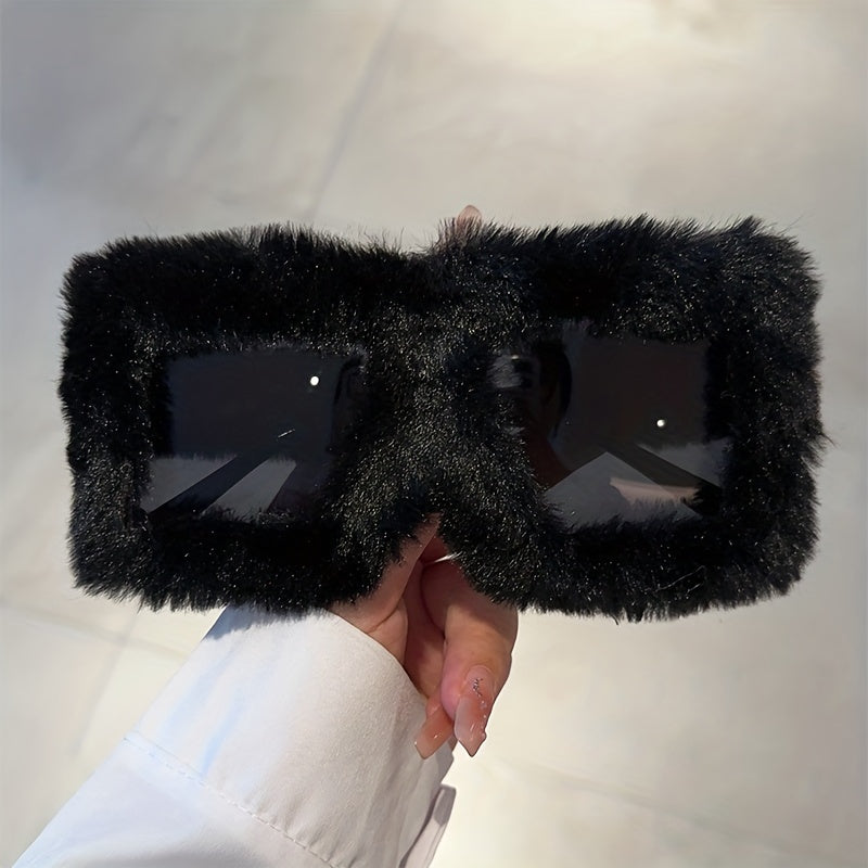 Unisex Fuzzy Plush Gradient Y2K Oversized Glasses for Beach and Party