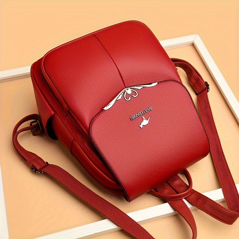 Women's Faux Leather Backpack Casual Daypack Waterproof with Pockets Black