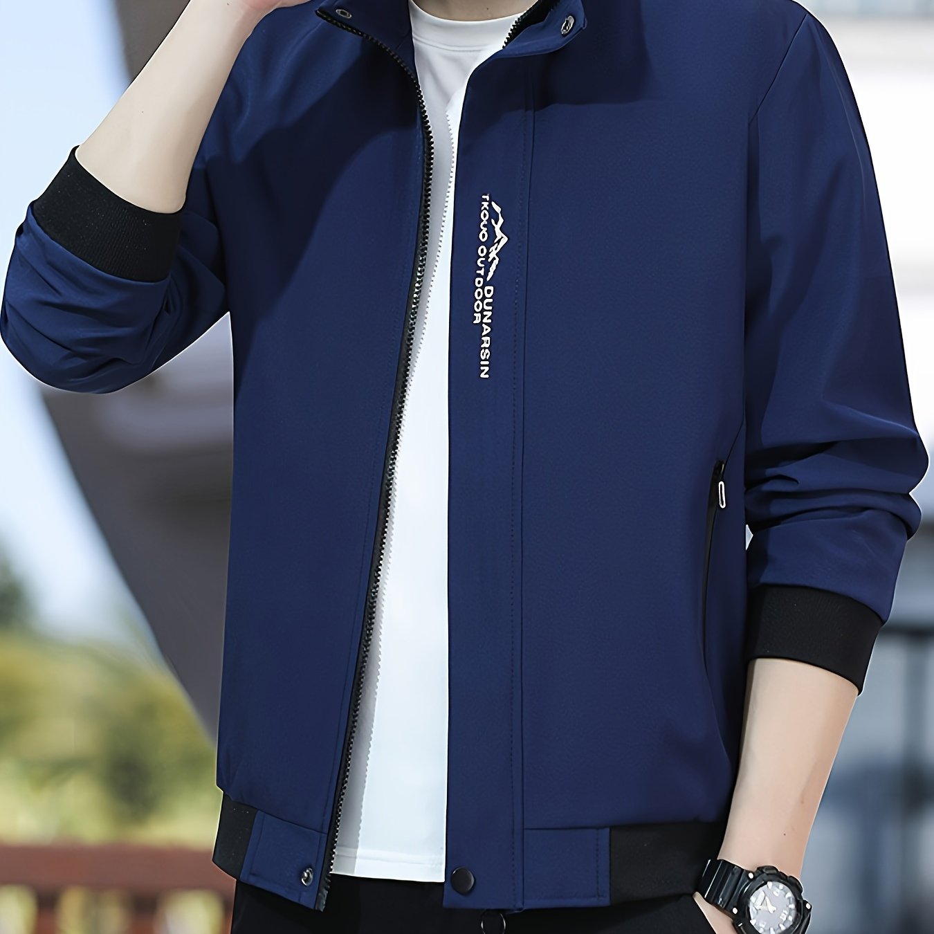 Men's Casual Zip-Up Jacket with Stand Collar Long Sleeve Fall Winter Polyester