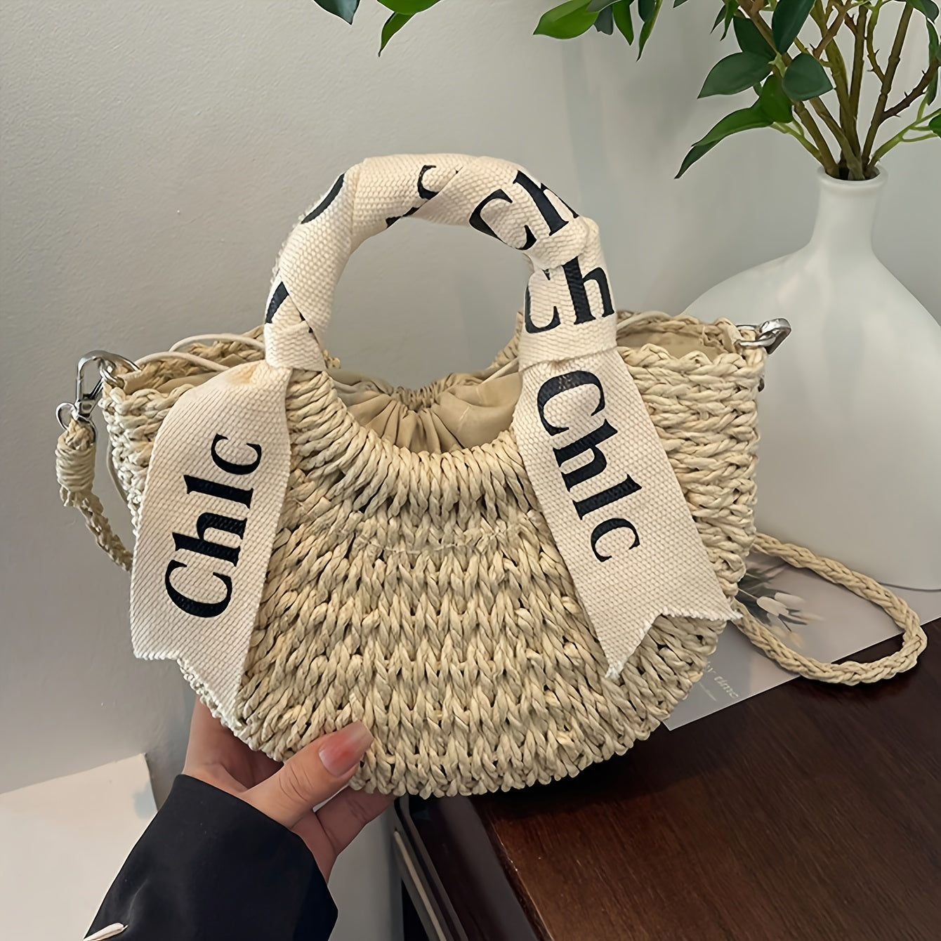Women's Straw Woven Handbag Crossbody Shoulder Bag for Shopping Dating Party Work Beige Khaki
