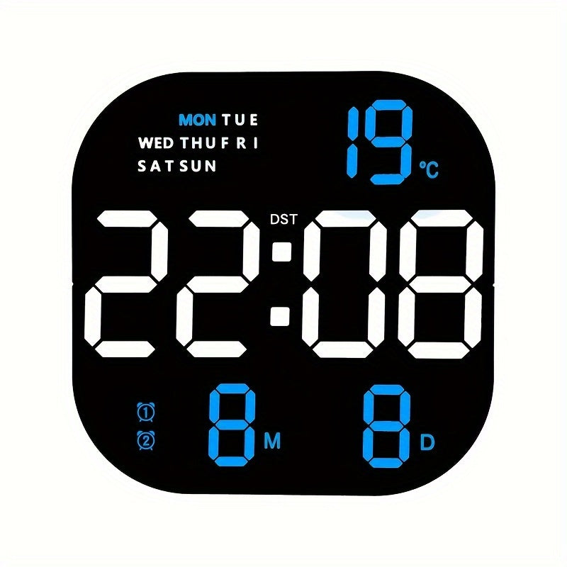 Large LED Wall Clock with Remote Control Digital Display Alarm Calendar Temperature