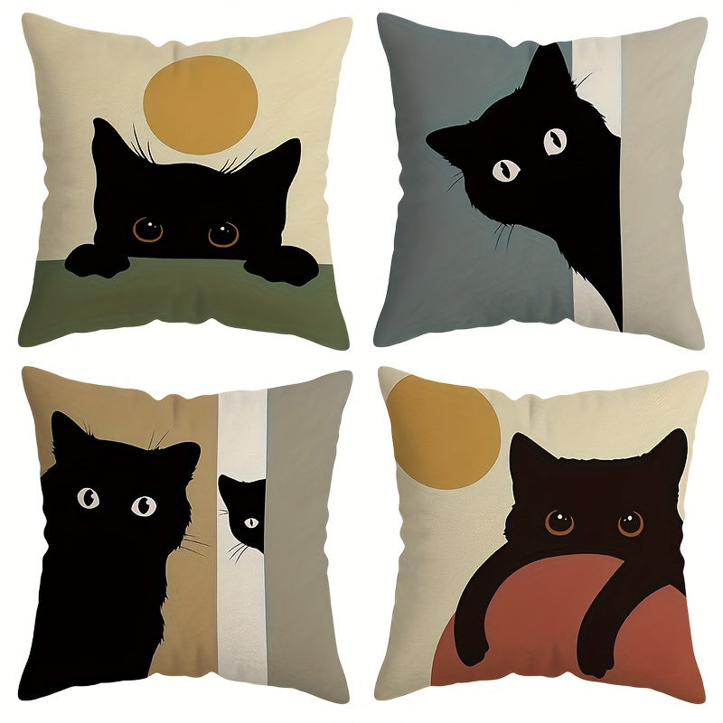 Black Cat Throw Pillow Cover 44.96x44.96cm Modern Farmhouse Decorative Cushion Case with Zipper Machine Washable